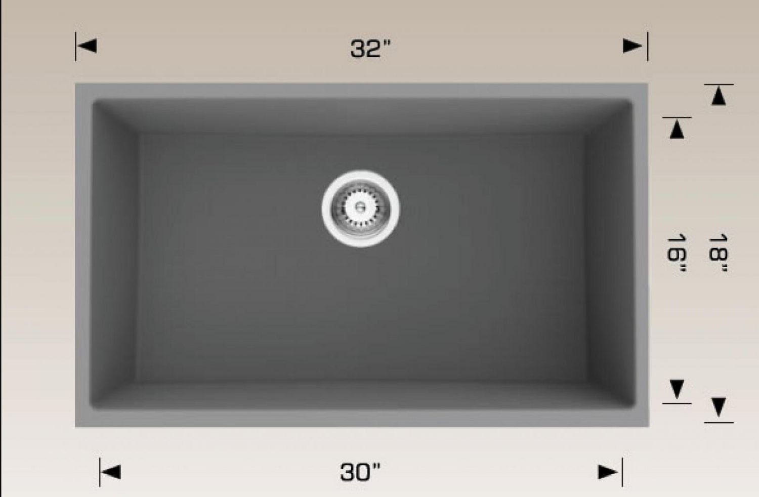 American Imaginations 32 pouces. Évier de cuisine en composite de granit gris approuvé CSA W avec 1 bol