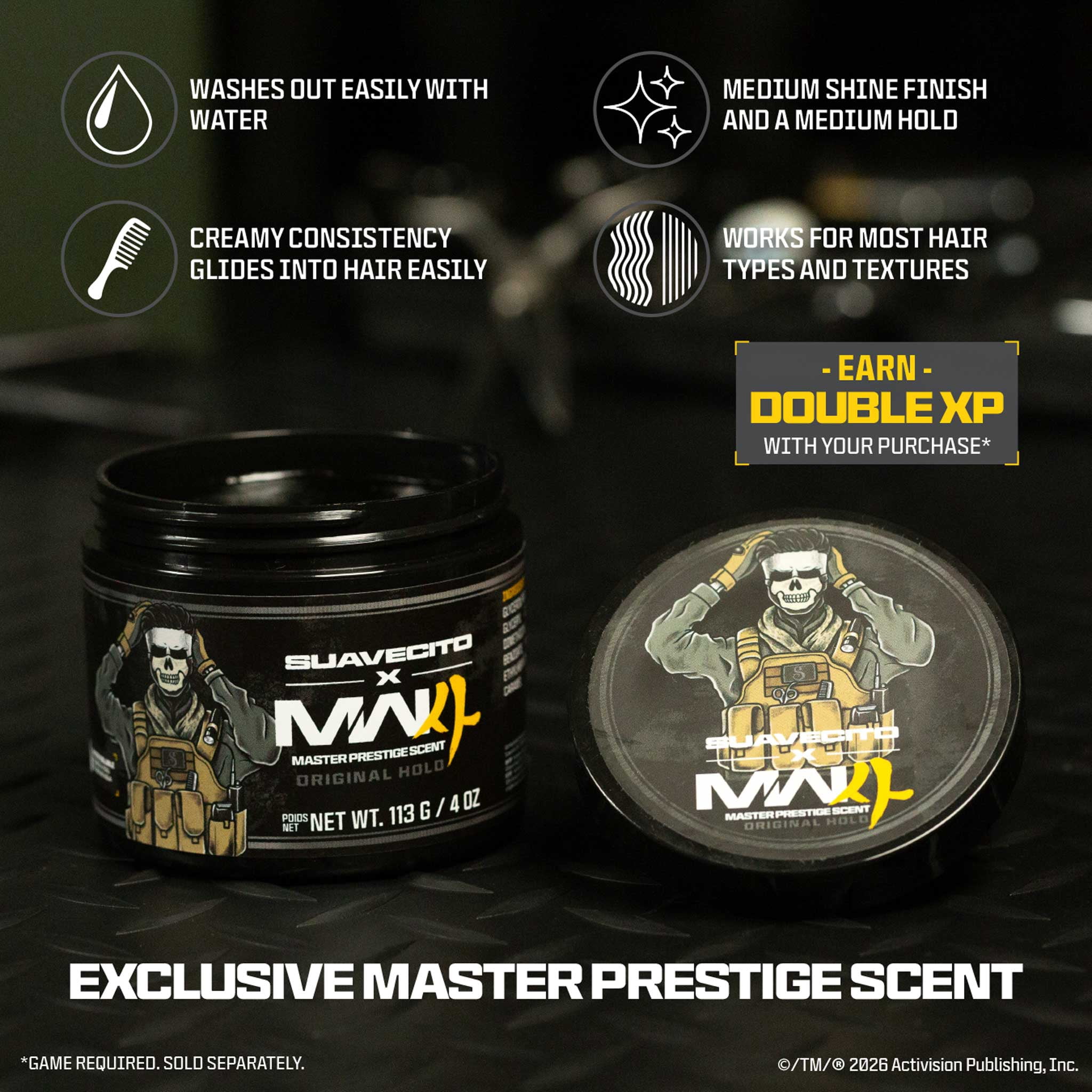 Suavecito Call of Duty Original Hold Pomade for Men, Medium Hold, All Hair Types, 4 oz