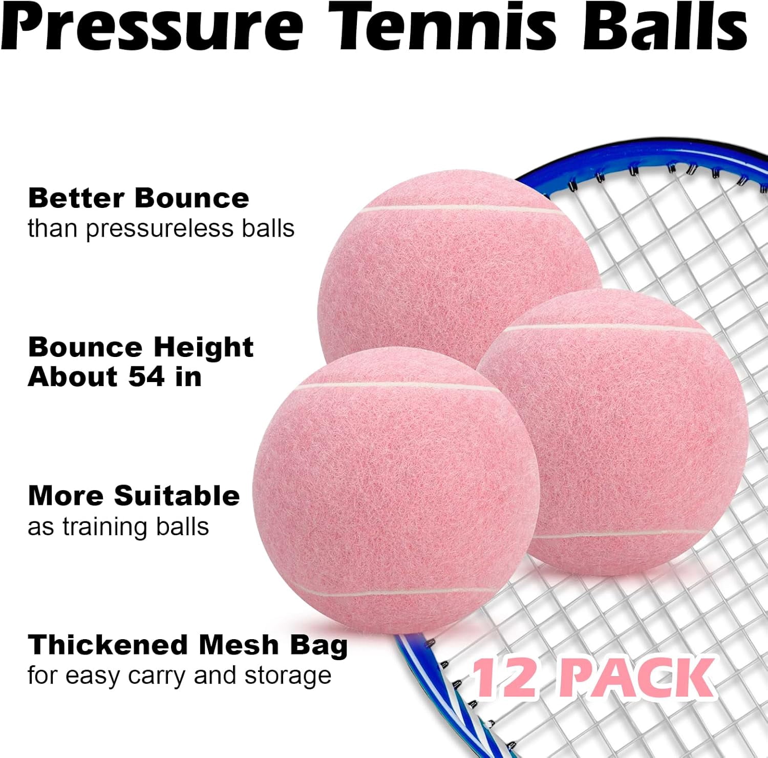 12 Pack Tennis Balls, Advanced Pressure Training Tennis Balls Practice Balls, Tennis Balls for Dogs, Thickened Tennis with Mesh Bag for Transport, Beginner Exercise Ball, Sturdy High Elastic