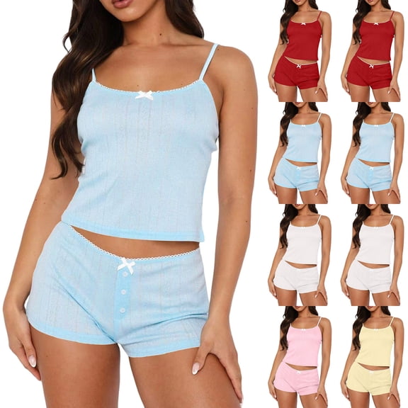 justHIGH Petite Women Cami Pajama Set 2 Piece Soft Sleepwear Cami Pj Shorts Set Summer Camisole Lounge Sets Yellow,M