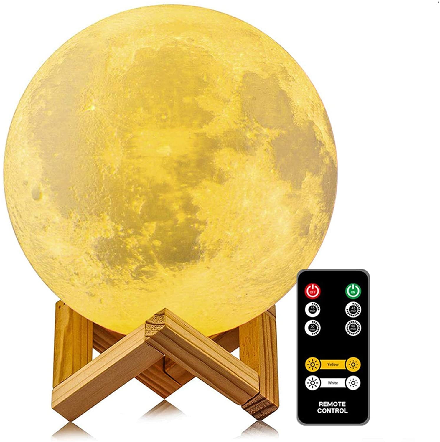 Moon Lamp, 3D Printing 2 Colors Led Moon Light Stand Time Moon Lamps with Remote & Touch Control and USB Recharge for Kids Lover Friend Birthday Gifts (5.96