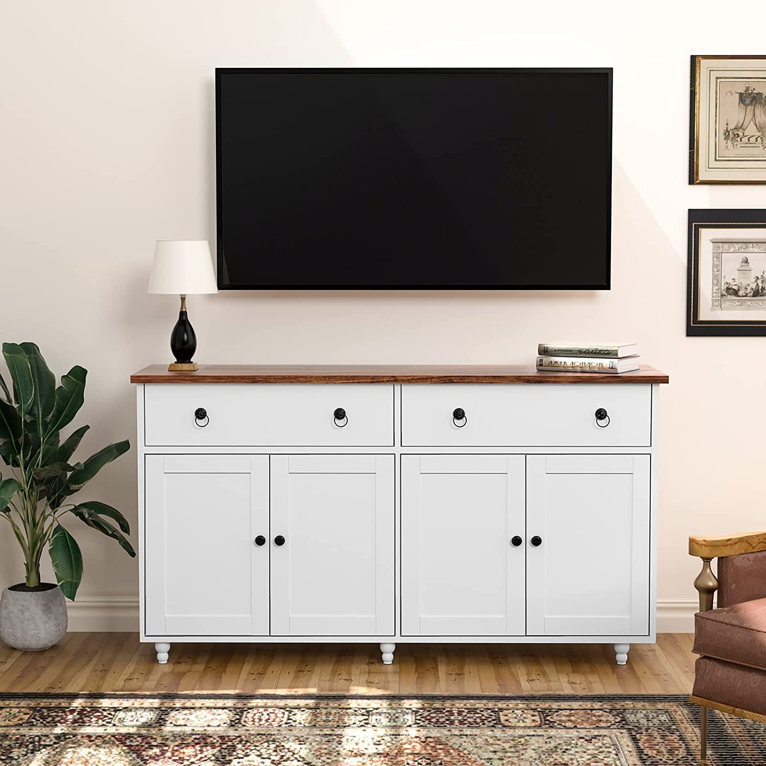 限定値下げMid Century White Chest Box Cabinet Catrimown 55'' Mid-Century Sideboard Buffet Cabinet, Coffee Bar
