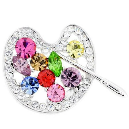 Fantasyard Silvertone Multi-colored Crystal Paint Palette Pin/ Pendant