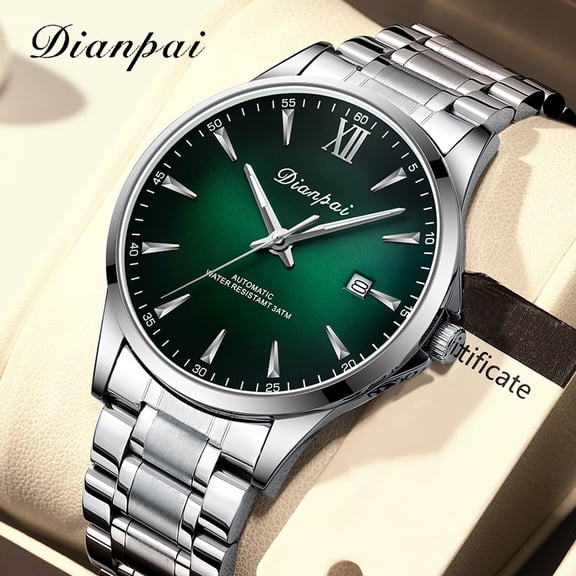 Dianpai Simple Calendar Men's Fully Automatic Watch Stainless Steel Mechanical Movement Men's Business Waterproof Fashion Trend Watch 5201F