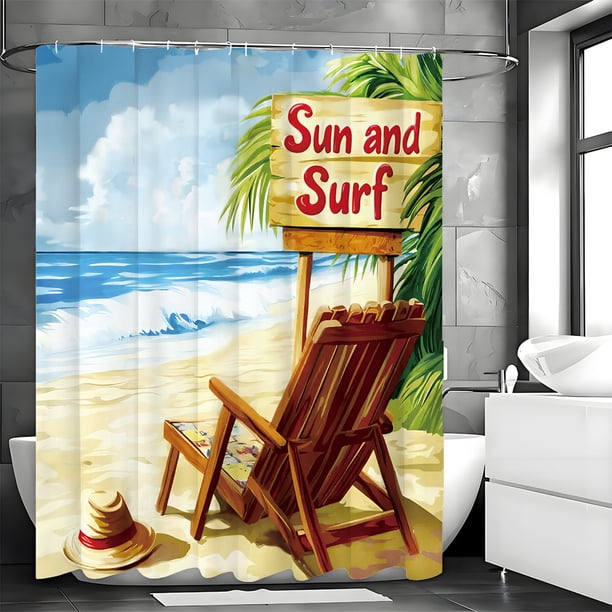 Cortina de ducha Tropical Beach de poliéster impermeable 180x200 cm