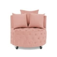 thumbnail image 4 of Swivel Accent Barrel Chair Velvet Upholstered Club Chair with Movable Wheels and 3 Pillows, Modern Oversized Round Lounge Single Sofa for Living Room Bedroom Hotel Office, Pink, 4 of 8