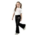 thumbnail image 3 of MAIHAN Girls 2 Piece Outfits 2 Piece Bow Graphic Short Sleeve Tee Top and Flared Leggings Set Cute Christmas Outfits Fall Winter Casual Outfit for Girls(Black,7-8 Years), 3 of 6