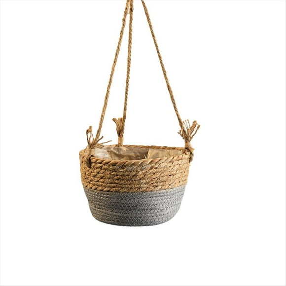 Jardín Colgante Macramé Cesta de Almacenamiento de Plantas Cuerda de Yute Tejido Interior Exterior Maceta Titular Gris M
