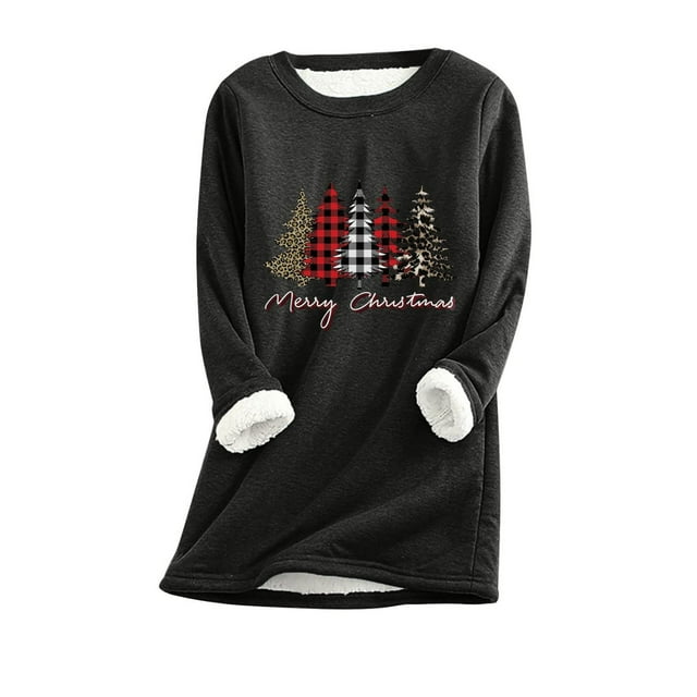 IROINID Chandail en Molleton de Noël pour Femmes Manches Régulières Automne Hiver Ample Vacances Détente Col Rond, Noir