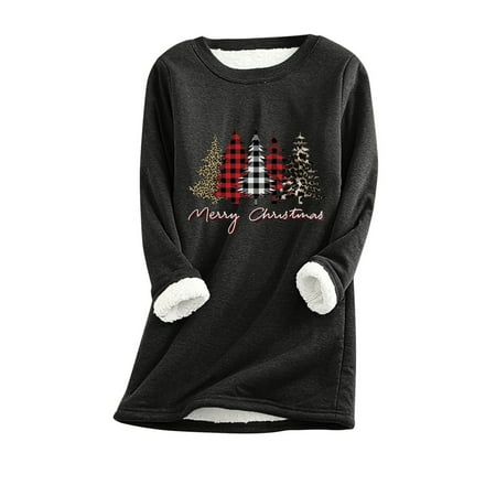 

Crewneck Sweatshirts Aesthetic Christmas Print Top Pullover Womans Regular Sleeve Winter Loose Fit Round Neck Top Black 4X-Large