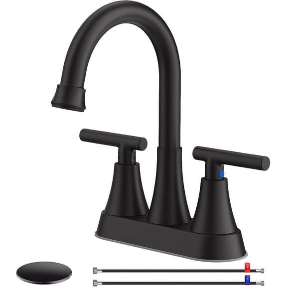 Zovajonia Bathroom Faucets for Sink 3 Hole,  4 inch Matte Black with Pop-up Drain and 2 Supply Hoses, Stainless Steel 2-Handle, for Sink Vanity