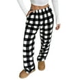 thumbnail image 3 of Inglocry Pajama Pants Women Fuzzy Flannel Plaid Pants Warm Wide Leg Lounge Fleece Pj Pant with Pockets Pajama Bottoms Black S, 3 of 7