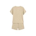 thumbnail image 4 of Mifsaly Summer Short Sets for Women 2 Piece Summer Casual Matching Outfits Henley Short Sleeve Button Down Top and Drawstring Shorts with Pockets Beige,XXXL, 4 of 8