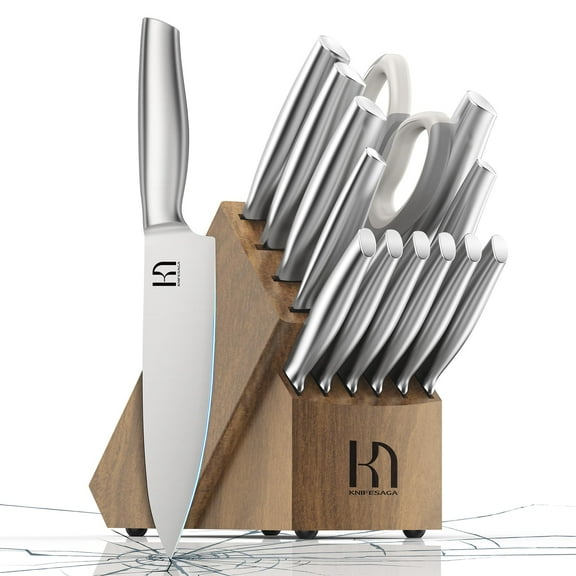 Kitchen Knife Set 14 Piece Premium Japanese High Carbon Stainless Steel Knife Block Sets with Built-in Sharpener, Razor Sharp Knives Set for Kitchen, Quality Acacia Wood Block Knife Set