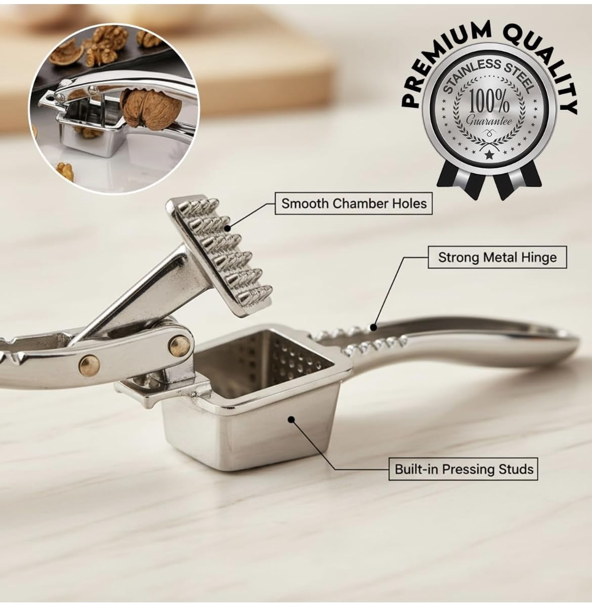 4-in-1 Stainless Steel Finish Garlic Press  Mincer Nut Cracker Plucker Bottle Opener Zinc Alloy Kitchen Tool
