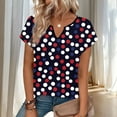 thumbnail image 4 of GNFQXSS Women Print V Neck Short Sleeve Blouse Trendy Flowy Breathable Pullover Top For Street Style Red L, 4 of 7