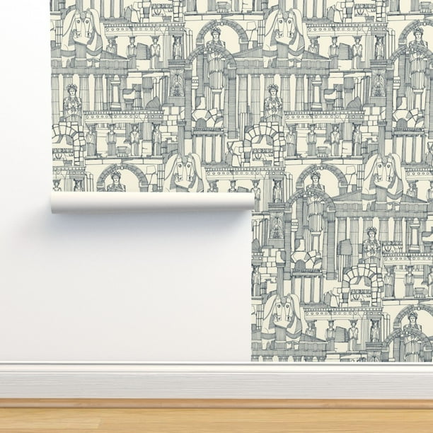 Peel & Stick Wallpaper Swatch - Ancient Greece Indigo Architecture Illustration Greek Art Horse Custom Removable Wallpaper by Spoonflower - Peel & Stick Wallpaper Swatch - Ancient Greece Indigo Architecture Illustration Greek Art Horse Custom Removable Wallpaper by Spoonflower -