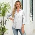thumbnail image 6 of Qwertyu 3/4 Length Sleeve Womens Tops Dressy V Neck Collared Shirts Trendy Business Casual Work Blouses Vacation Shirts 2026 White 2XL, 6 of 7
