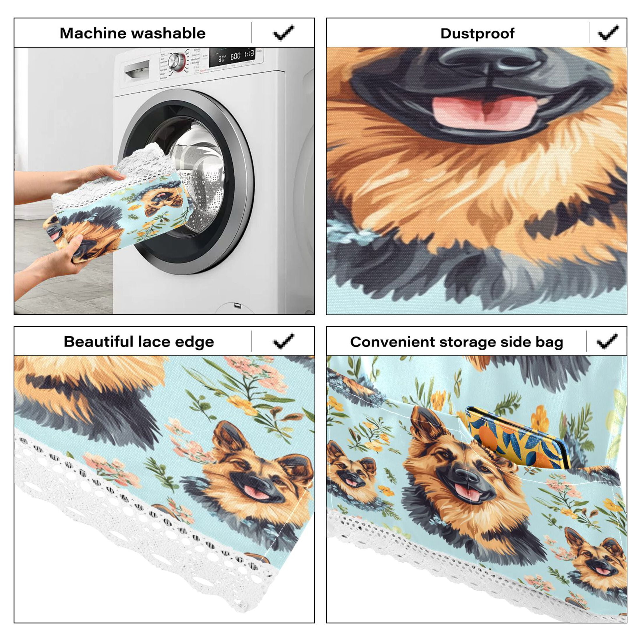 Shepherd DogWasher and Dryer Covers Dust-Proof and Oil Resistant Fridge Cover with 4 Storage Pockets Washing Machine Top Cover for Laundry Kitchen Home 51.2 x 22 In