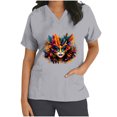 thumbnail image 3 of Jinhomg Womens Funny Holiday Scrubs Mardi Gras Carnival Themed Working Uniform Lightweight Comfy Short Sleeve V-Neck Holiday Caregiver Top Gray S, 3 of 6