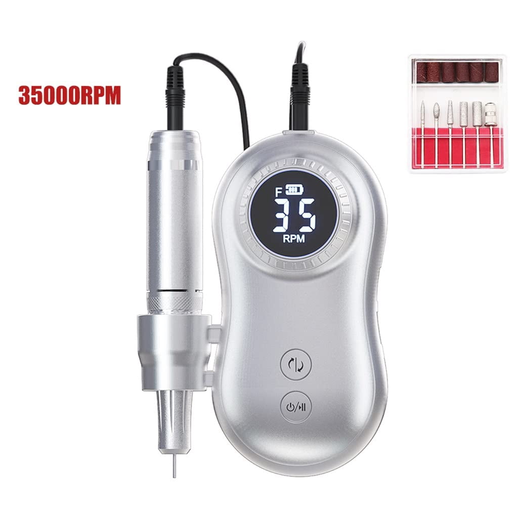 35000RPM Nail Machine,Electric Nail Drill Machine,Electric Nail File LED Display Rechargable for All Gel