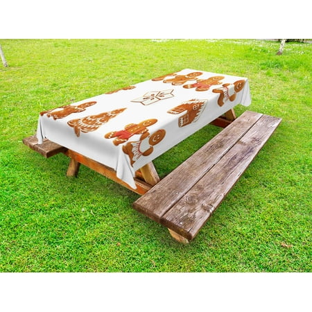 

Gingerbread Man Outdoor Tablecloth Vivid Cute Christmas Gingerbread Biscuits Set Snowflake House Tree Decorative Washable Fabric Picnic Tablecloth 58 X 120 Inches Pale Brown White by Ambesonne
