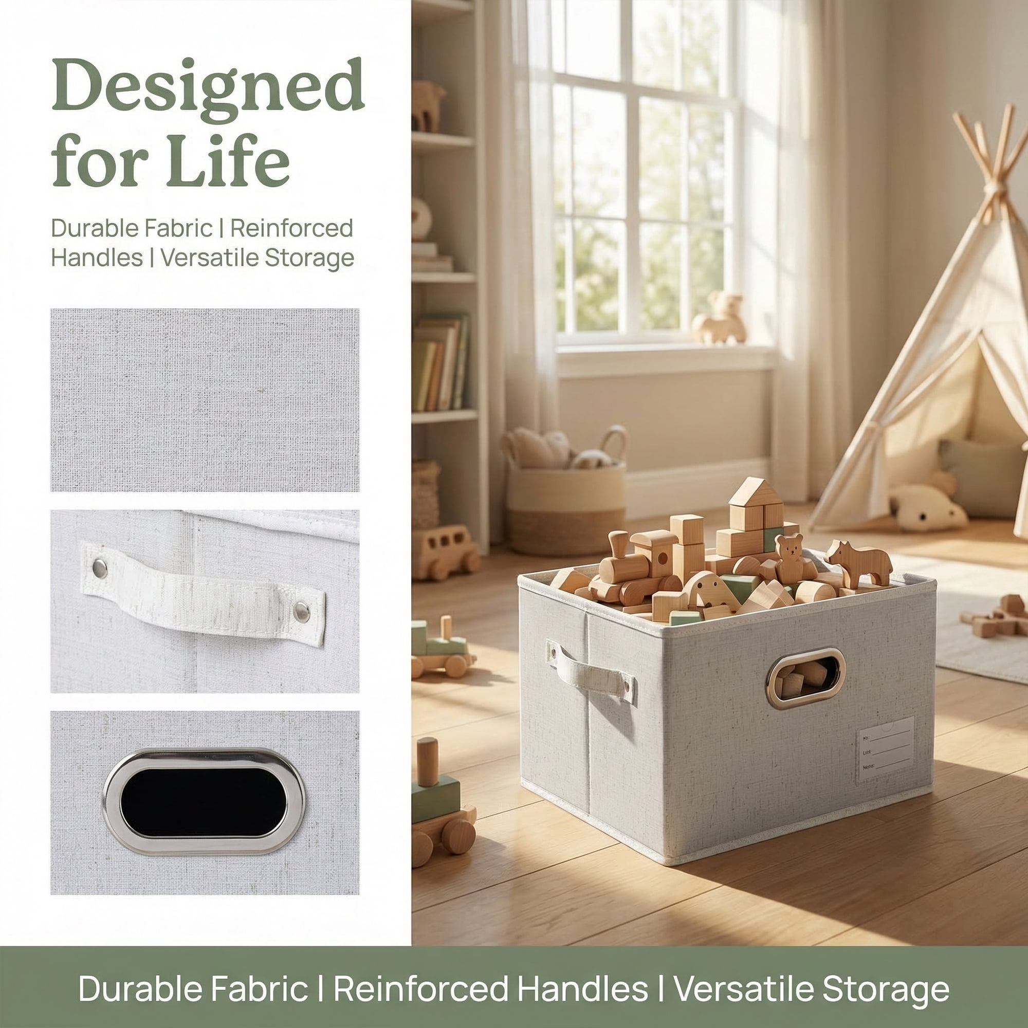 Unique Bargains Storage Cube Fabric Collapsible Basket White 16.5*13*11in
