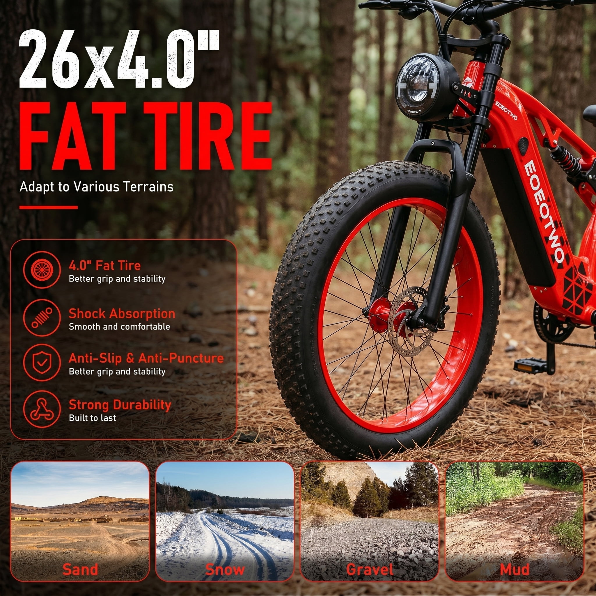 EOEOTWO 1500W Electric Bike for Adults, 26" x 4.0 Fat Tire Ebike with 48V 17.5Ah Battery, 34MPH Fast Mountain E-Bike, Dual Suspension, 396LBS Load, UL 2849 Certified Electric Bicycle