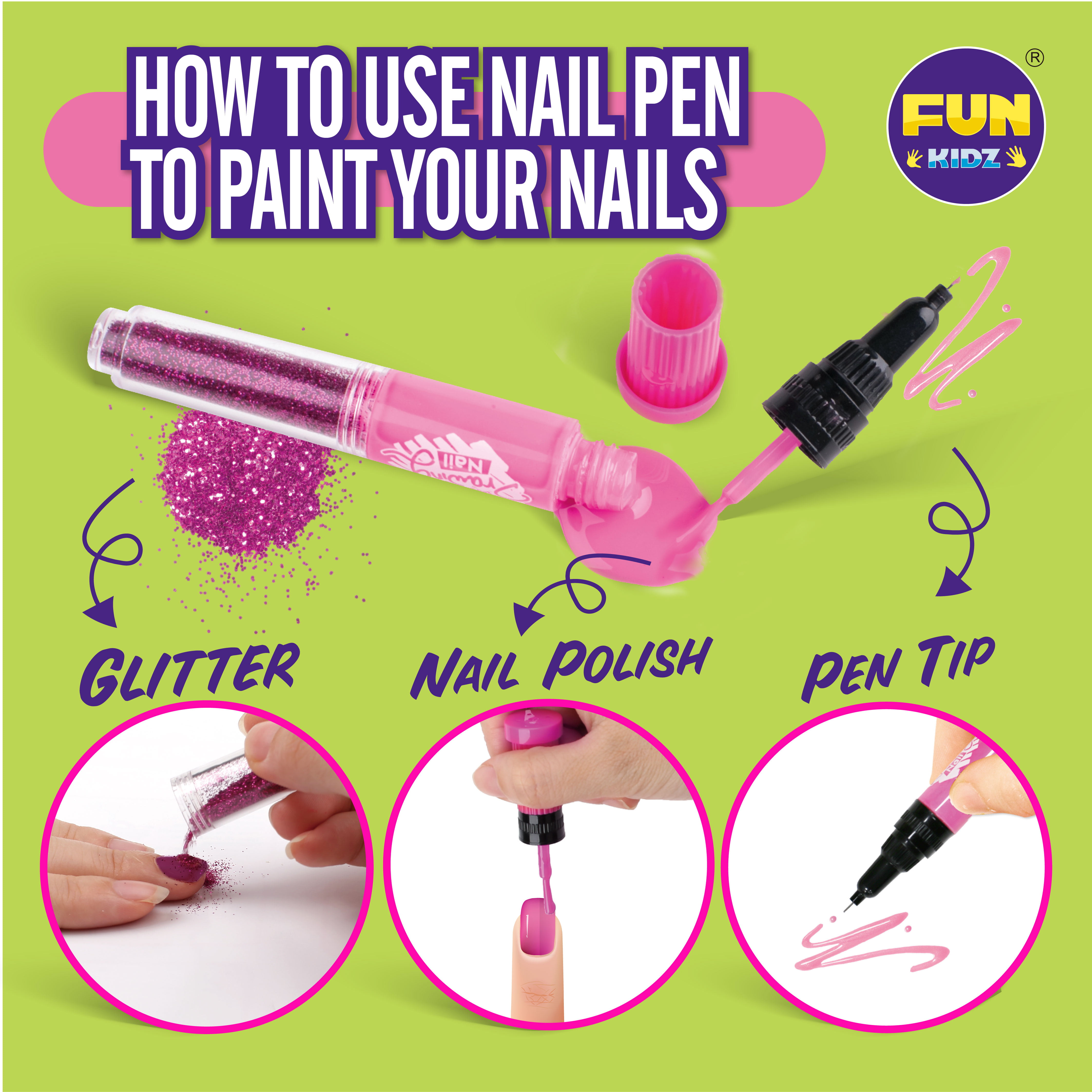 Nail Polish Kit for Kids Ages 7-12, FunKidz Nail Pens Combo Kit Girl Gift  Peelable Nail Art Studio Set with Cool Girly Decoration Stuff- Polish, Pen,  Pearls, Glitter, Stickers, Filer, Gems