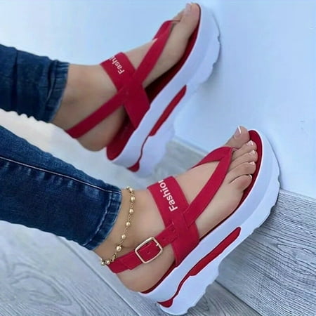 

Women s Platform Thong Sandals Solid Color Letter Buckle Strap Slingback Shoes Outdoor Summer Sandals