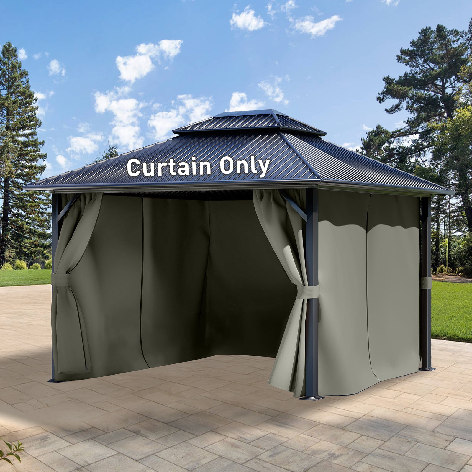 Aoodor 10' x 13' Gazebo Curtain Set Protecting Privacy Side Walls 4 Panels, Curtain Only - Grey