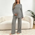 thumbnail image 2 of LEKWK Maternity Pajamas Striped Set Adjustable Waistband Crewneck Long Sleeve Top and Pants Postpartum Casual Loungewear Pregnancy Sweatsuit, 2 of 9
