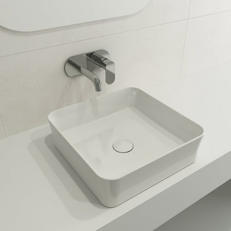 

BOCCHI 1477-001-0125 Sottile Square Vessel Fireclay Sink w/ Drain Cover In White