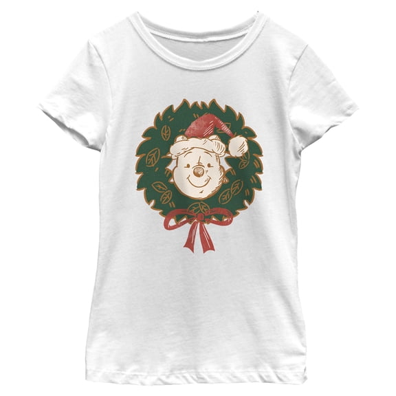 Girls Winnie the Pooh Christmas Wreath Portrait T Shirt