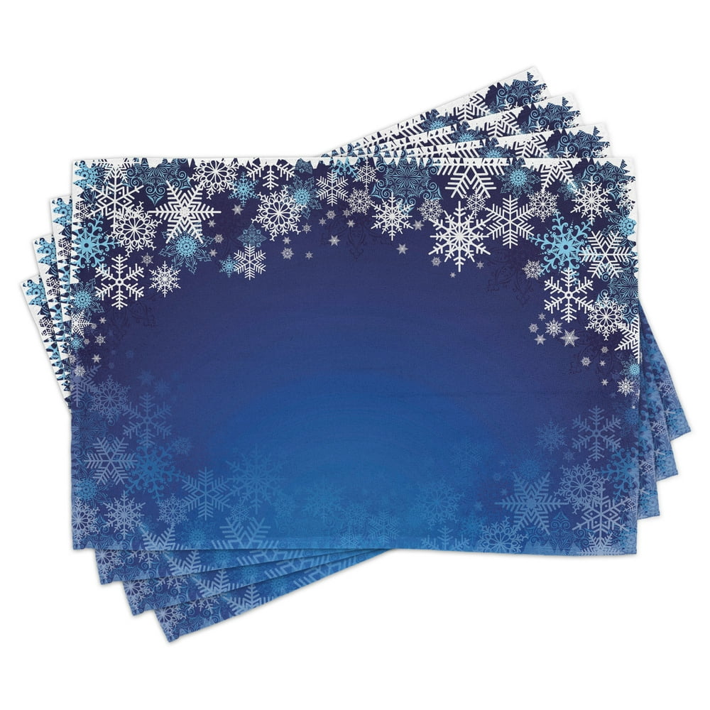 Christmas Placemats Set of 4 Ornamental White Snowflakes in Various