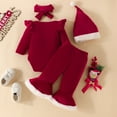 thumbnail image 4 of Coerni Baby Girls My First Christmas Outfits Velvet Long Sleeve Bodysuit+Flared Pants+Headband+Hat 4PCS Xmas Clothes Sets, 4 of 6
