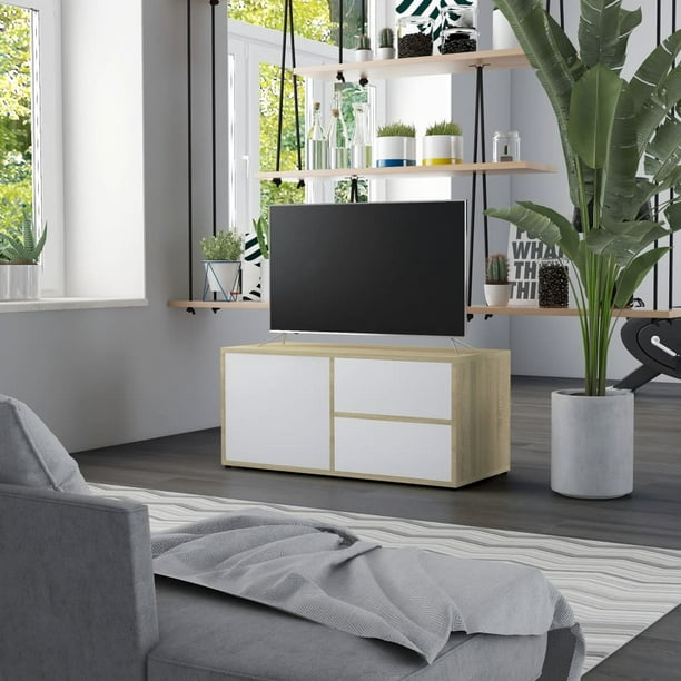 vidaXL TV Cabinet Blanc et Chêne Sonoma 31.5"x13.4"x14.2" Bois d'Ingénierie