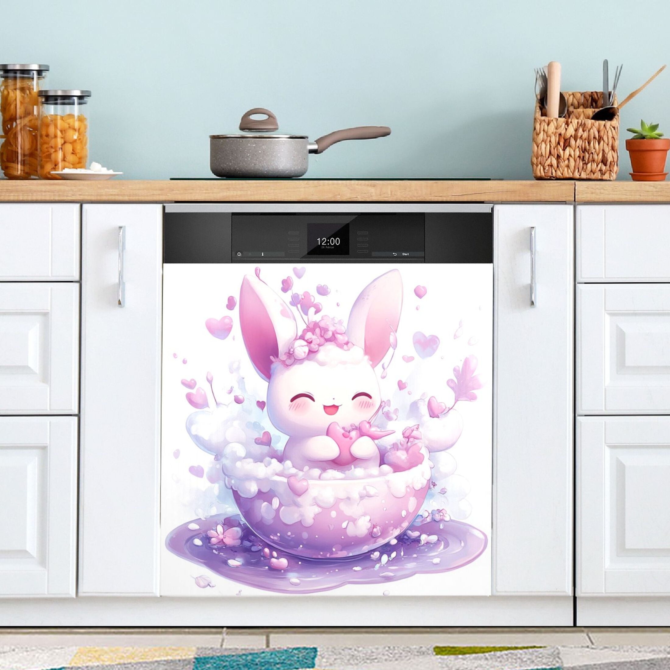Dishwasher Magnetic Sticker 23x26 Inch Refrigerator Magnetic Sticker Washing Machine Magnetic Sticker Kitchen Panel Magnetic Sticker Home Decor Lovely Cartoon Purple Rabbit