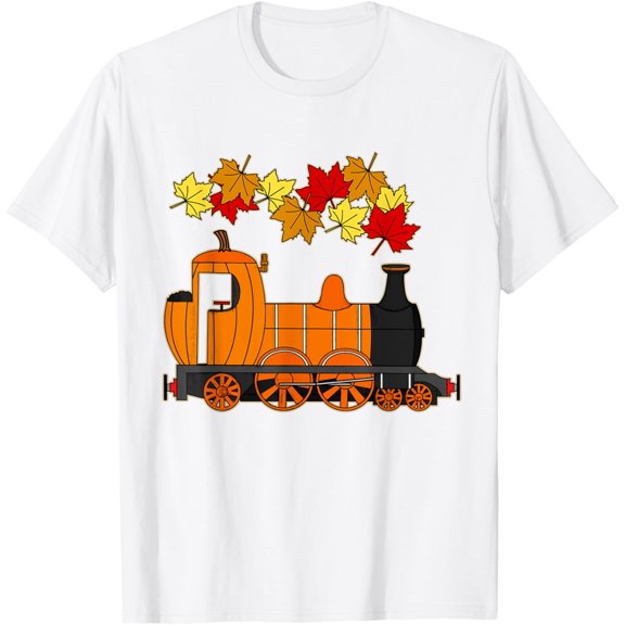Fall Train Pumpkin Autumn Halloween Thanksgiving Railroad T-ShirtMen's and women's pure cotton short-sleeved shirts