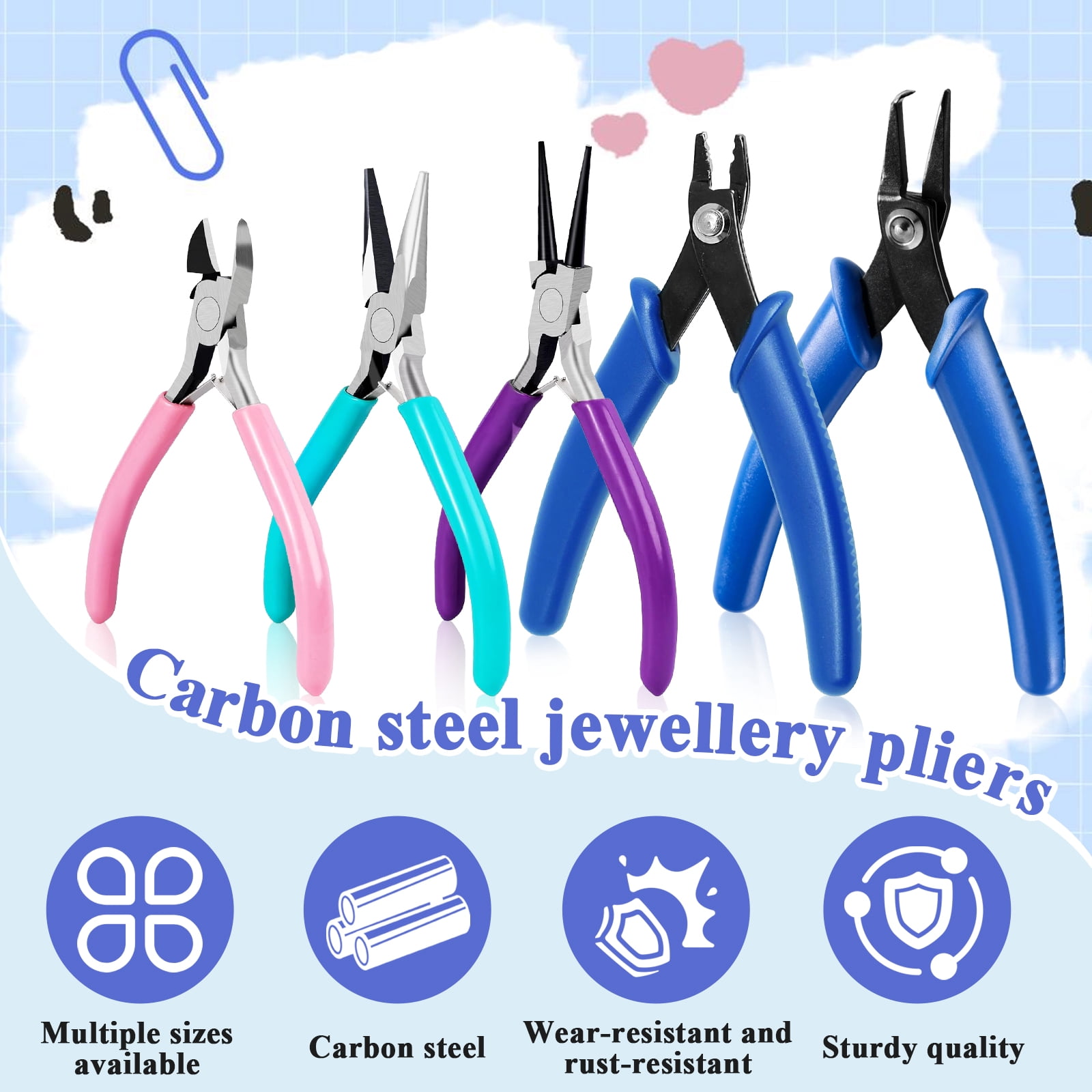 5 Pcs Superb Jewelry Pliers Set, Jewelry Making Supplies Includes Round, Chain, Needle, Bent & Zipper Jewelry Pliers for Repair, Wire Wrapping & DIY Crafts