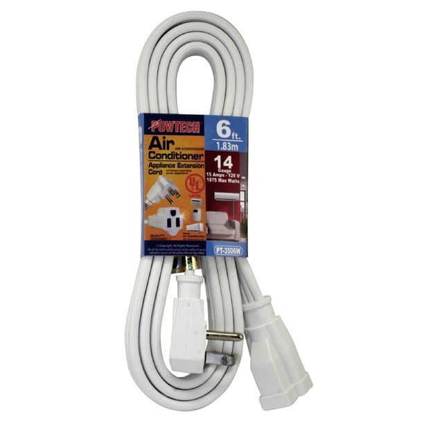 POWTECH Cable de extensión resistente para aire acondicionado y electrodomésticos principales de 6 pies, calibre 14, 125 V, 15 amperios, 1875 vatios, cable de 3 clavijas con conexión a tierra