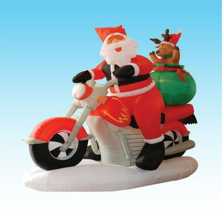 6 Foot Long Inflatable Santa Claus & Reindeer Riding Motorcycle