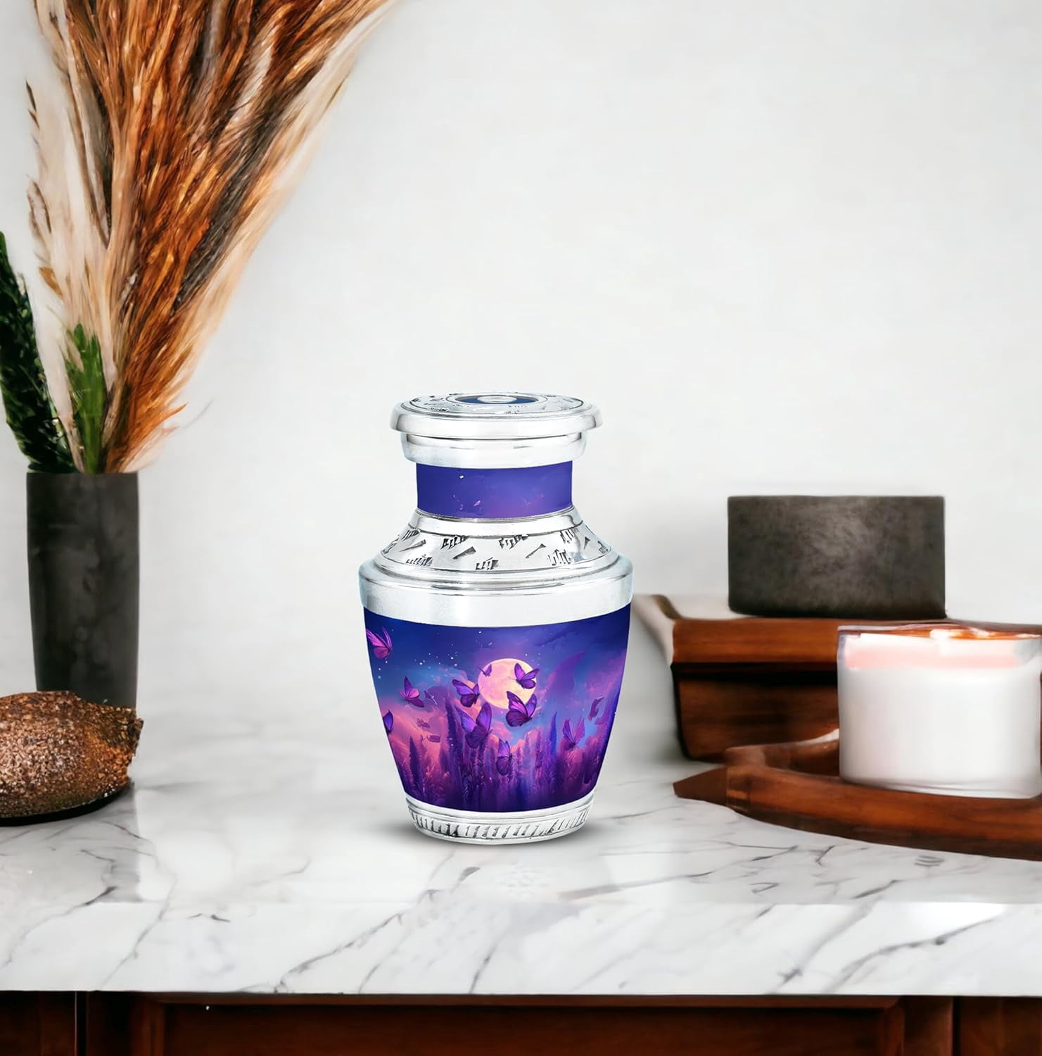Butterfly Forest Keepsake Urn, Mini Urn for Human Ashes Adult Female, Purple Butterfly Cremation Urn, Keepsake Urns for Human Ashes, (Size, 3 Inch, 1 Pc)
