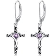 thumbnail image 3 of JKR Birthstone Cross Earrings 925 Sterling Silver Heart Cross Dangle Drop Earrings Fine Jewelry Birthday Gifts for Women Her Girlfriend, 3 of 10