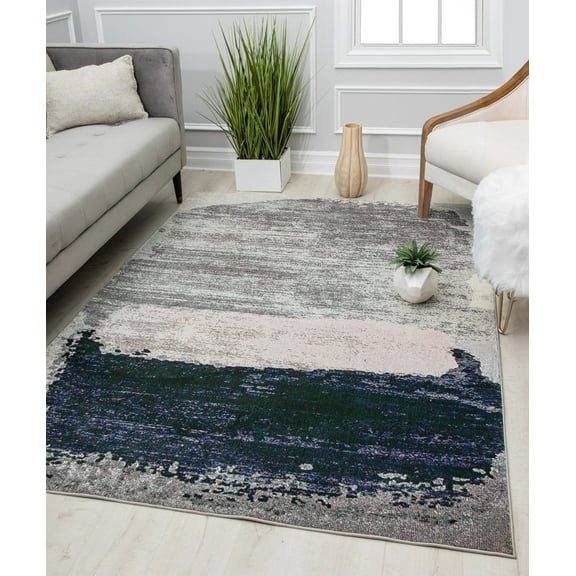 Rugs America Melyna MA25A Silver Satin Contemporary Abstract Area Rug, 2'6" x 4'
