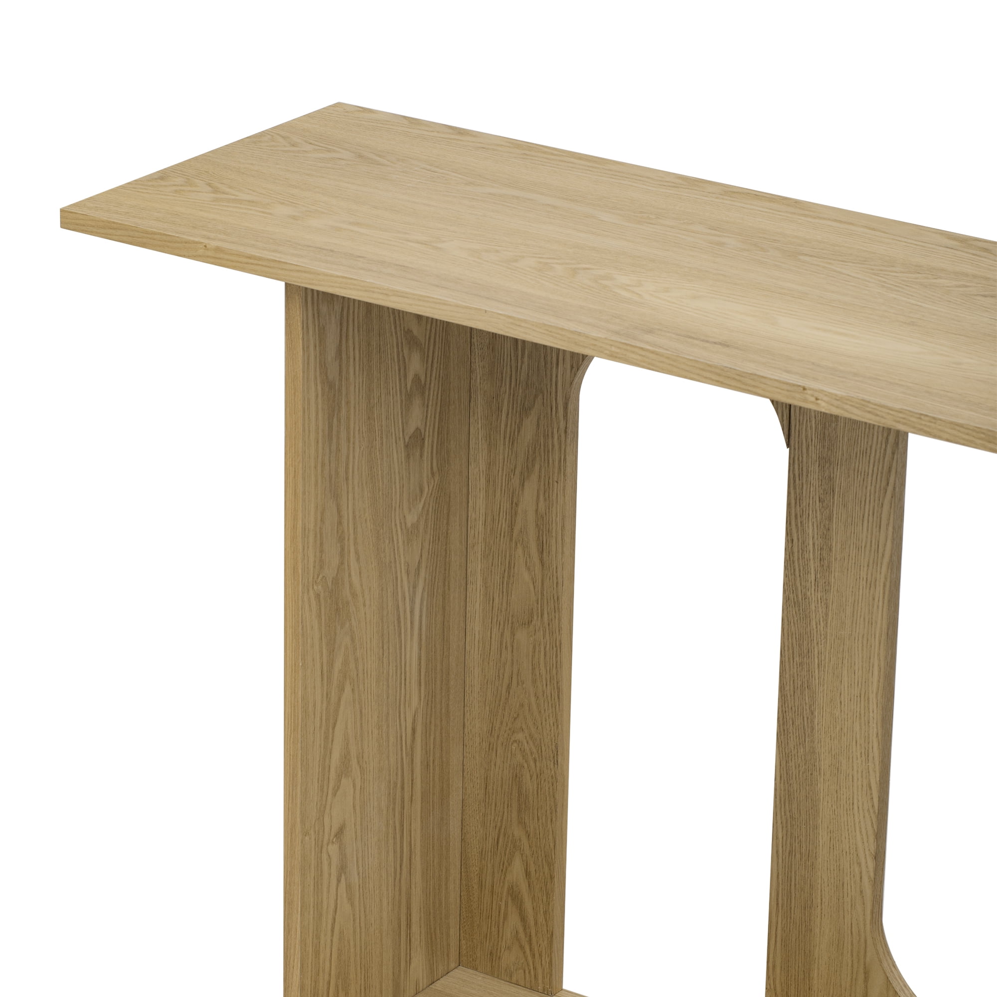 Harper & Bright Designs Wood Curved Console Table with Shelf , Modern Entryway Table with Ash Veneer Designed for Entryway and Hallway , Natural