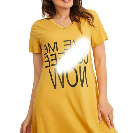 

Casual Slogan V neck Sleepshirts Yellow Short Sleeve Women Nightgowns & Sleepshirts S