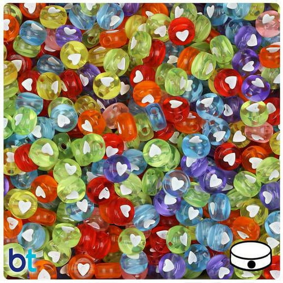 BeadTin Mixed Transparent 7mm Coin Alpha Beads - White Hearts (250pcs)