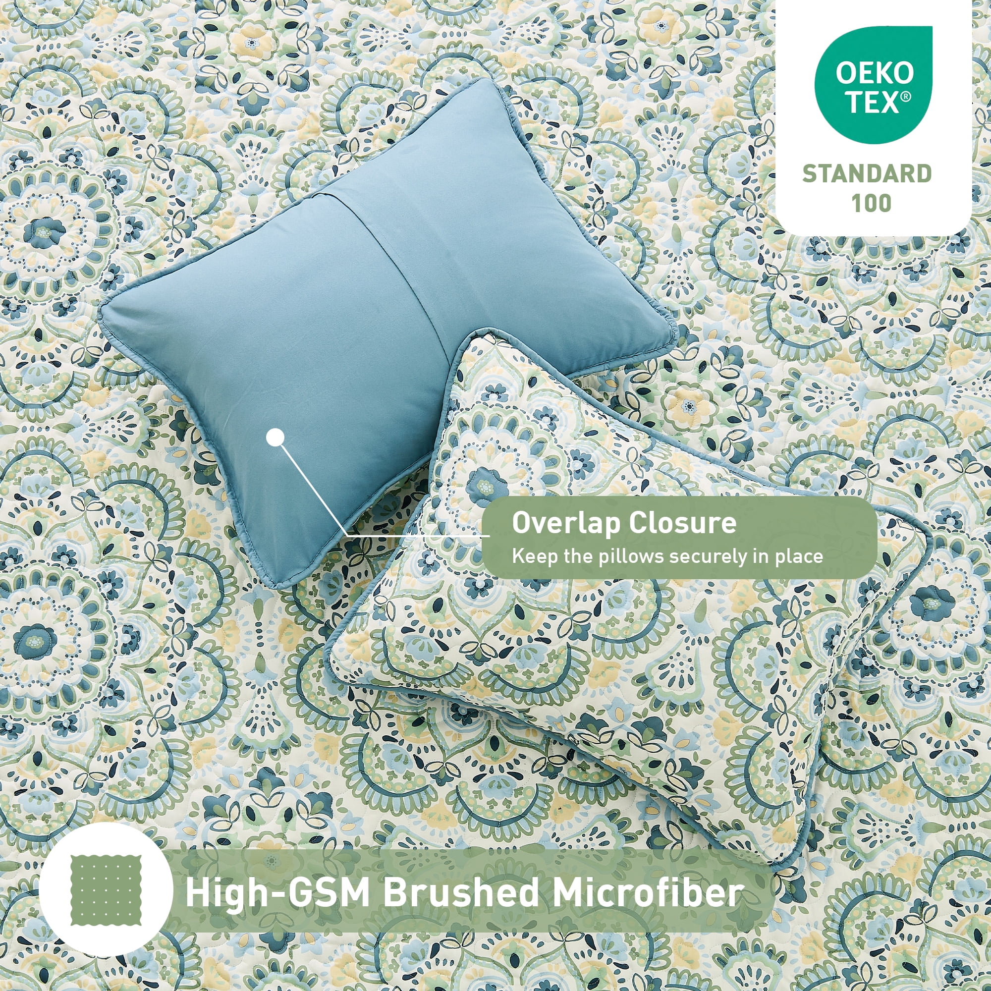 Regency Heights Twin/Twin Quilt Set, 3-Piece Reversible Bedspread Coverlet Set, Green Quilted Bedding Set with Shams for All Season