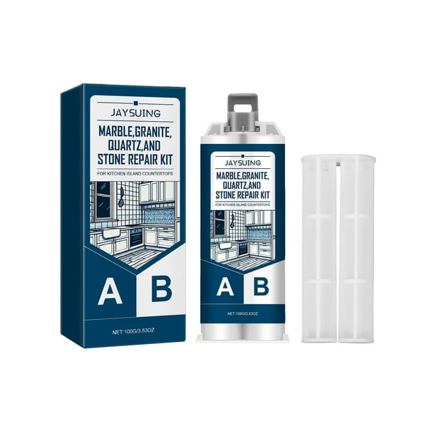 Kit de reparación de encimeras de granito marmolado para reparar mellas, desconchones, arañazos, granito, porcelana marmolada, cuarzo y otras piedras naturales, superficies acrílicas, 100 ml